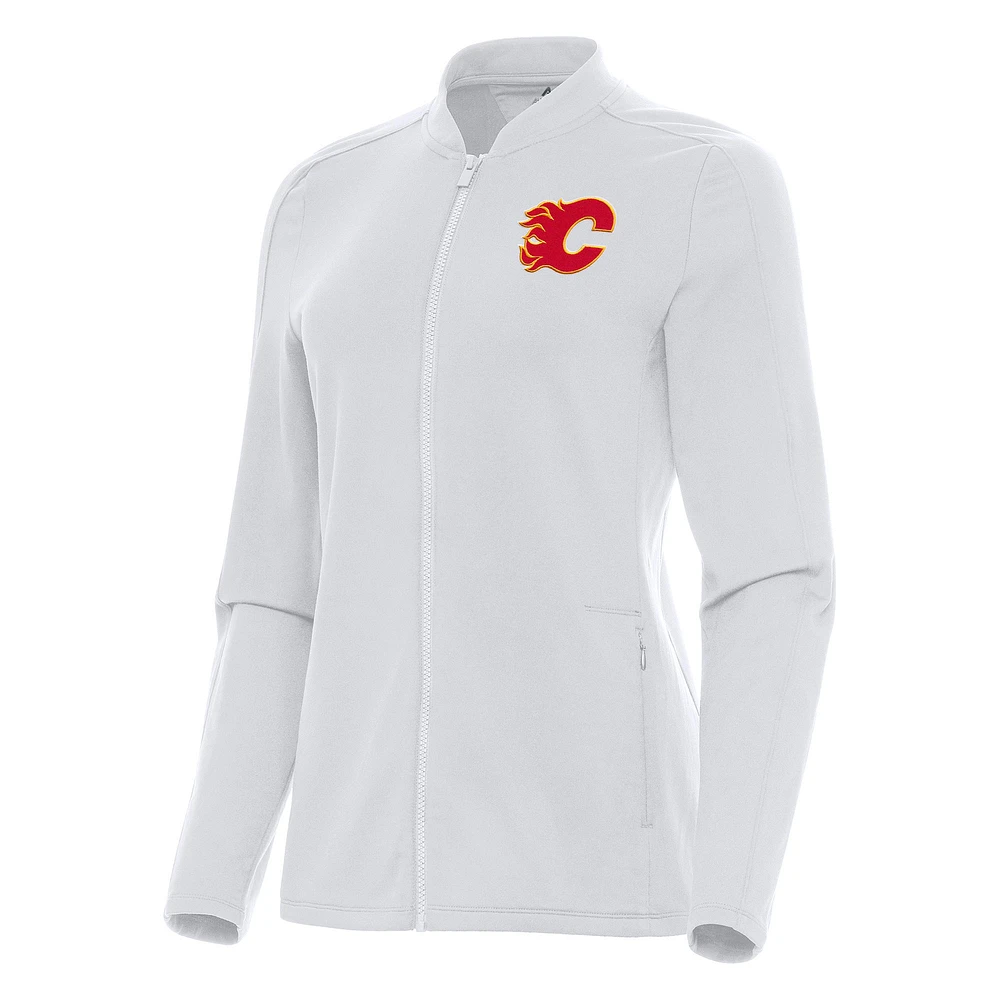 Women's Antigua White Calgary Flames Continual Full-Zip Jacket