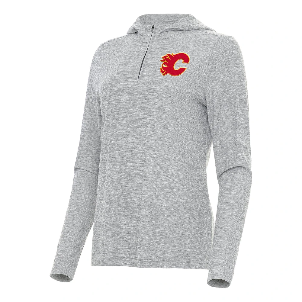 Women's Antigua Heather Gray Calgary Flames Daybreak Quarter-Zip Hoodie