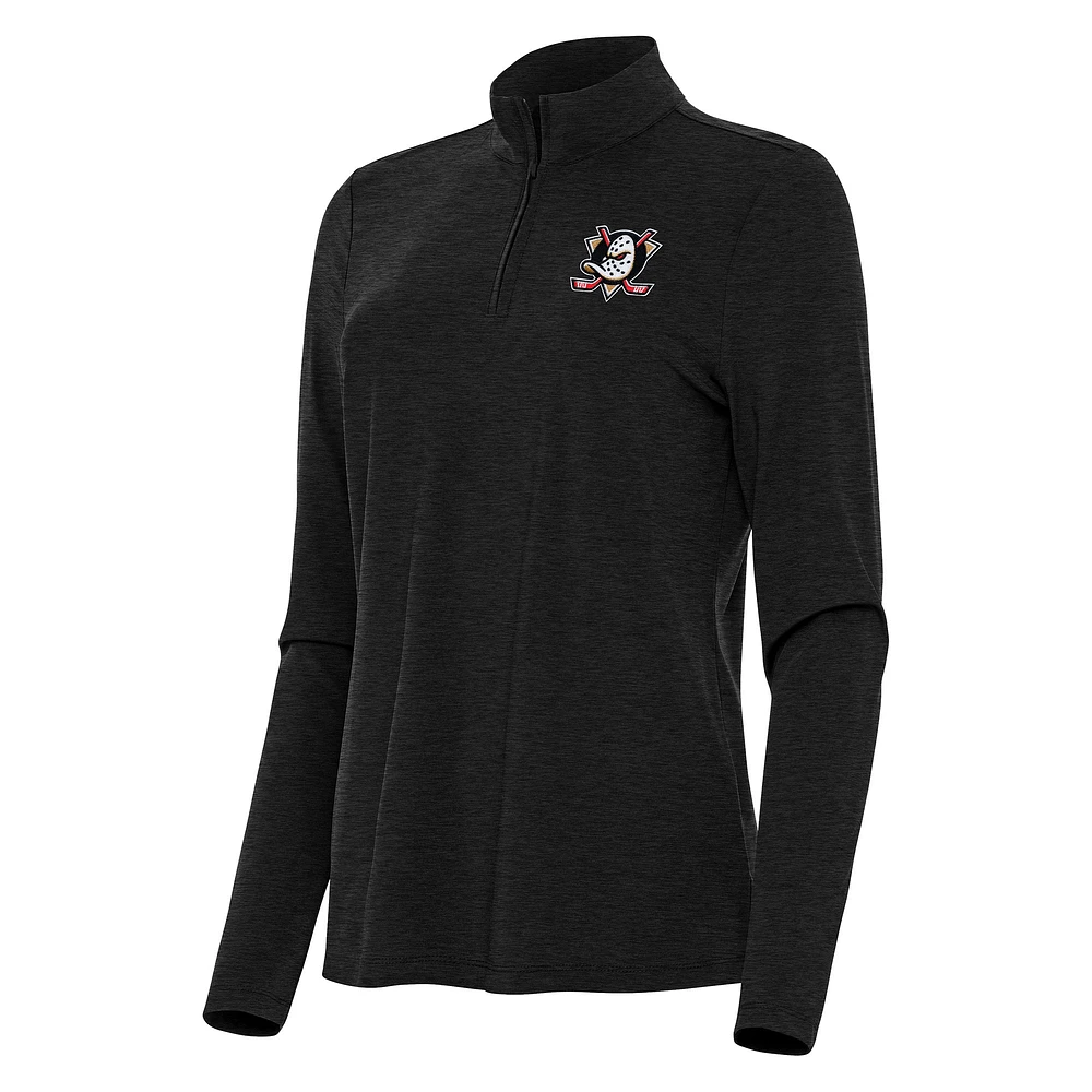 Women's Antigua Heather Black Anaheim Ducks Bright Quarter-Zip Top
