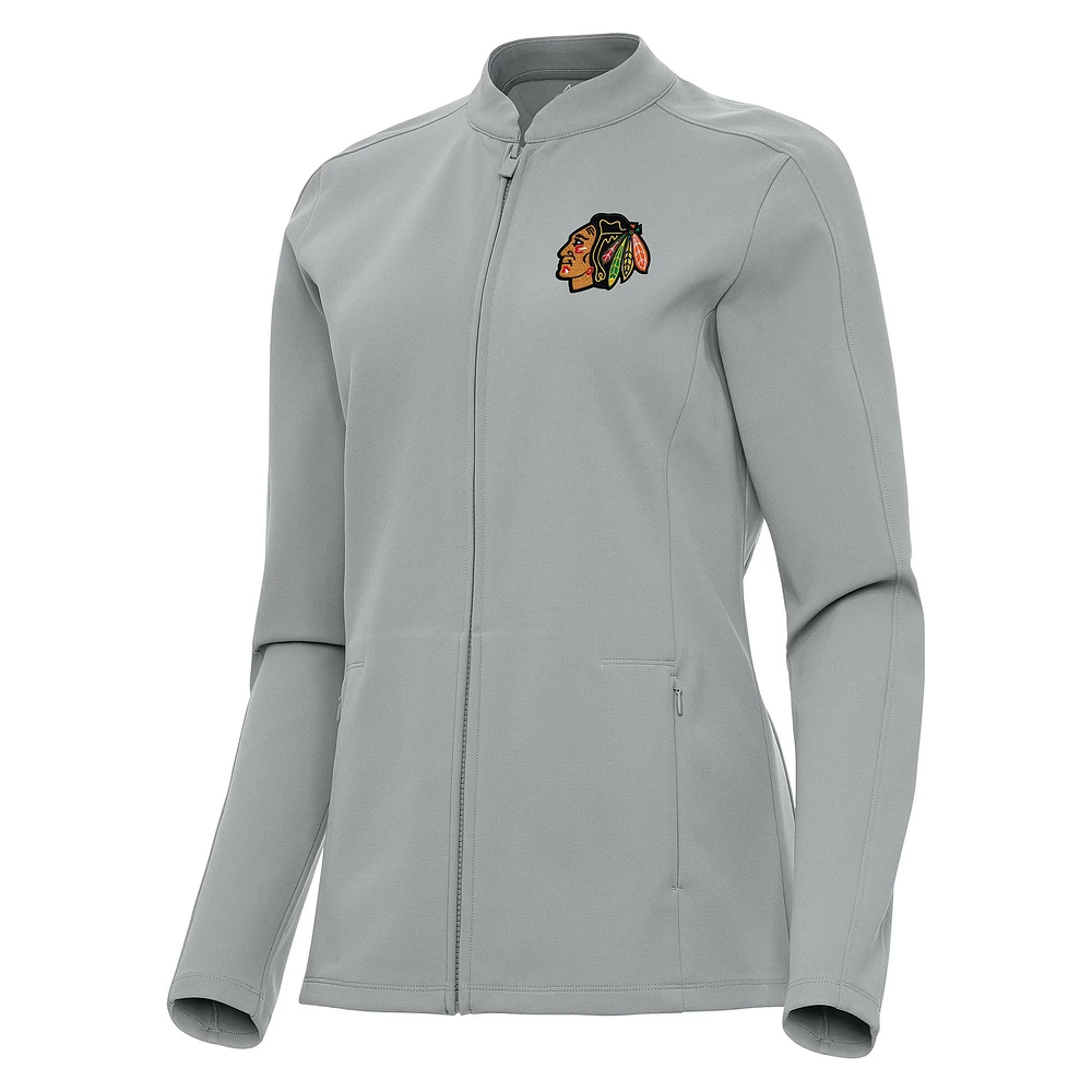 Women's Antigua Gray Chicago Blackhawks Regard Full-Zip Jacket