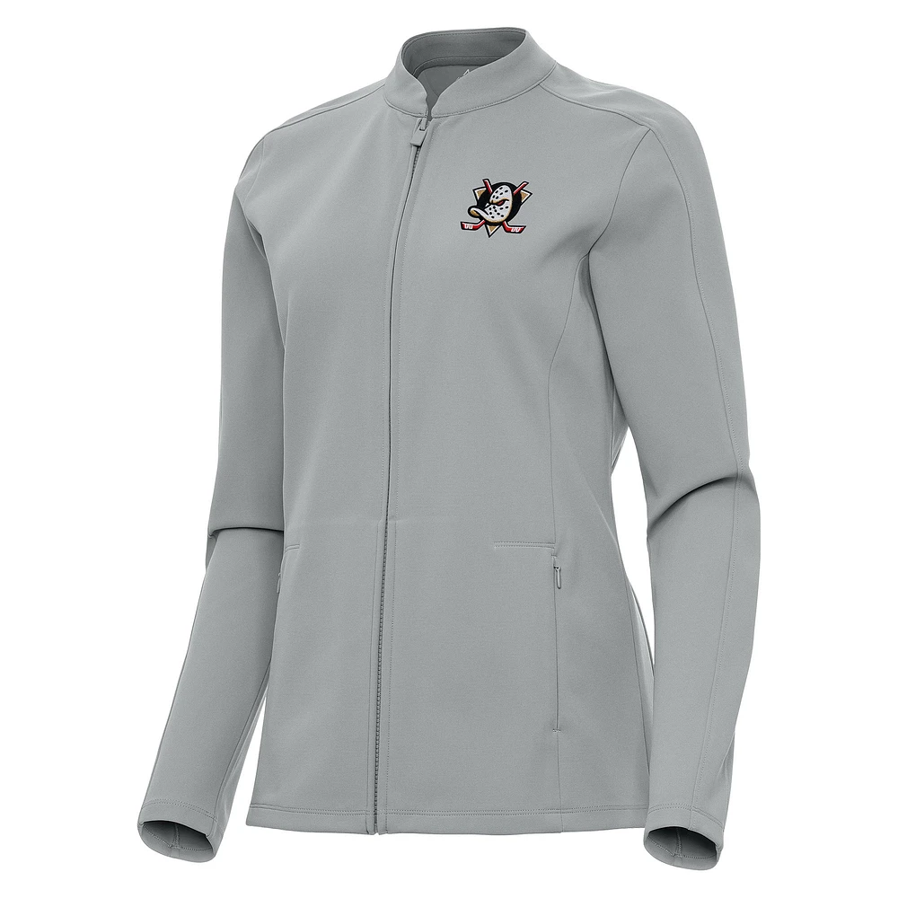 Women's Antigua Gray Anaheim Ducks Regard Full-Zip Jacket