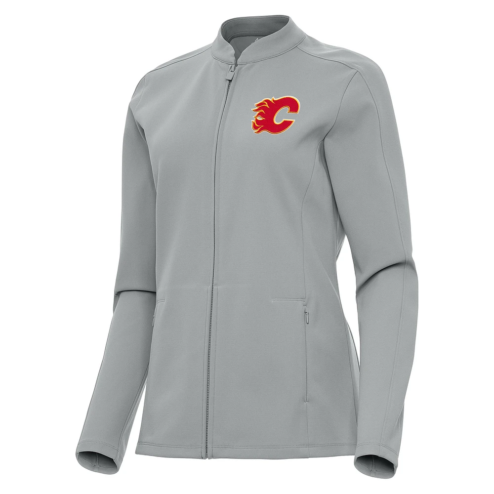 Women's Antigua Gray Calgary Flames Regard Full-Zip Jacket
