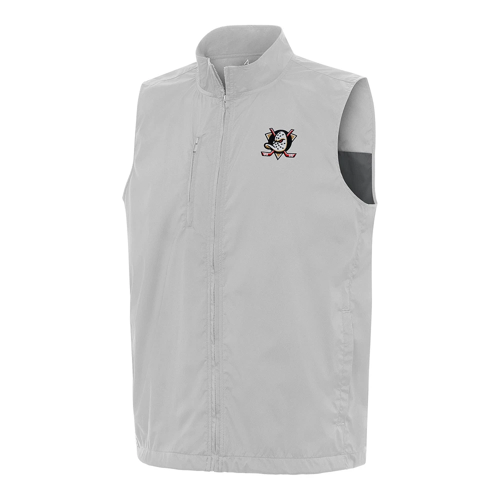 Men's Antigua Heather Gray Anaheim Ducks Brisk Full-Zip Vest