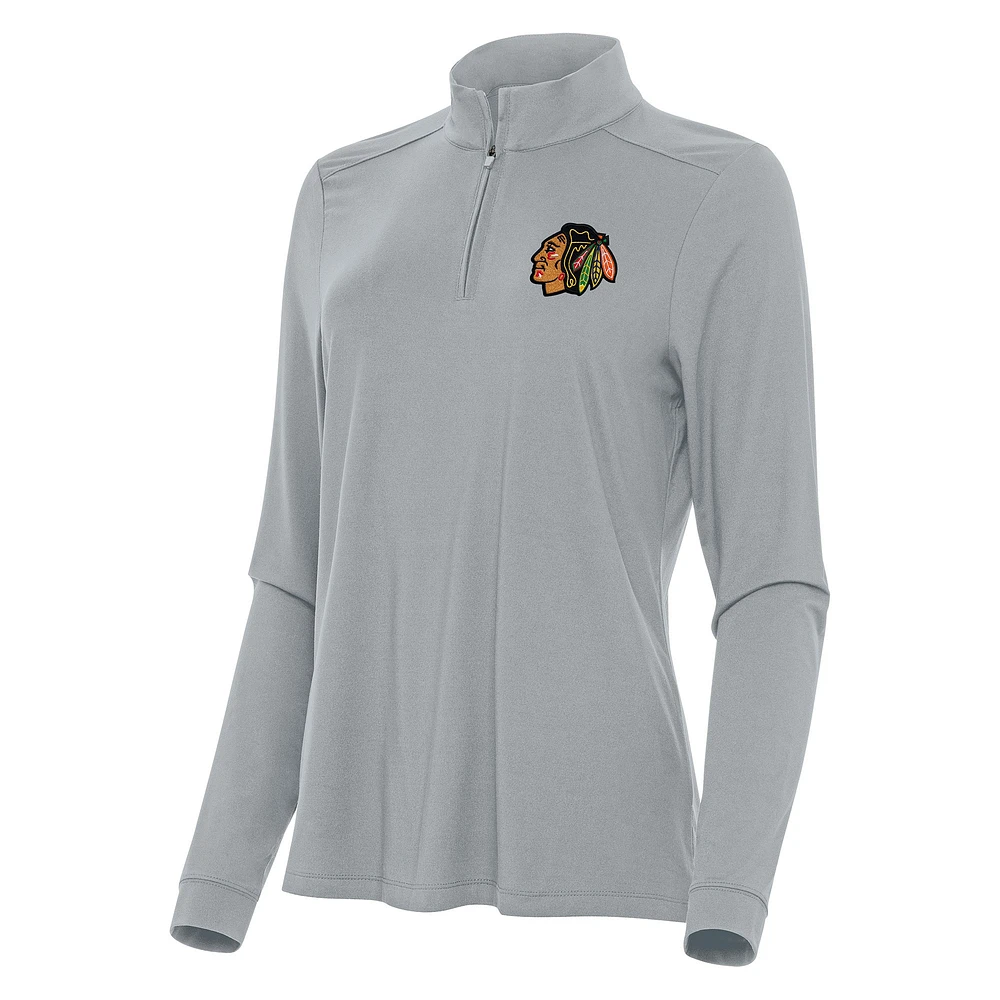 Women's Antigua Gray Chicago Blackhawks Intent Quarter-Zip Top