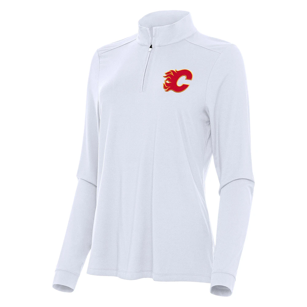 Women's Antigua White Calgary Flames Intent Quarter-Zip Top
