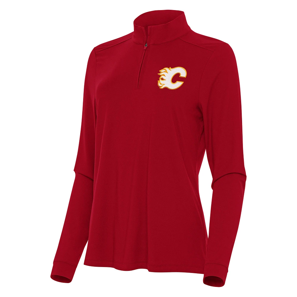 Women's Antigua Red Calgary Flames Intent Quarter-Zip Top