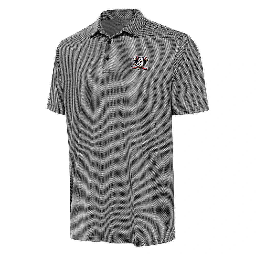 Men's Antigua Black/White Anaheim Ducks Rings Polo
