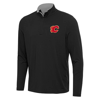 Men's Antigua Black/ Calgary Flames Content Quarter-Zip Pullover Top