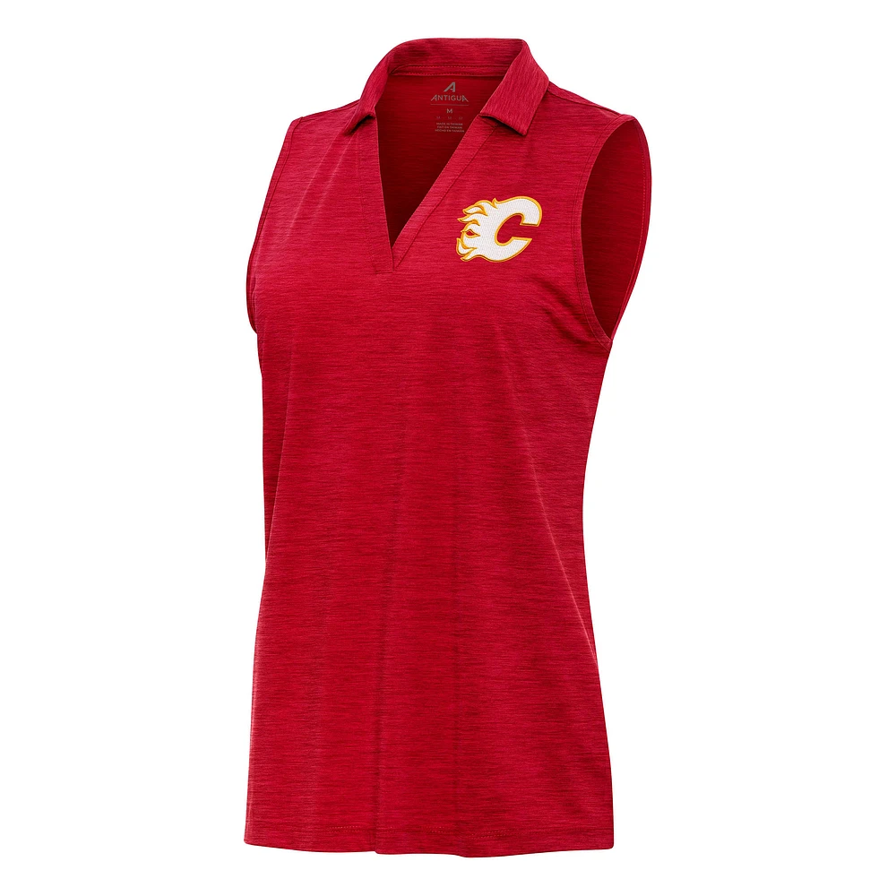 Women's Antigua Heather Calgary Flames Layout Sleeveless V-Neck Polo