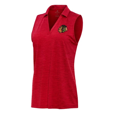 Women's Antigua Heather Chicago Blackhawks Layout Sleeveless V-Neck Polo
