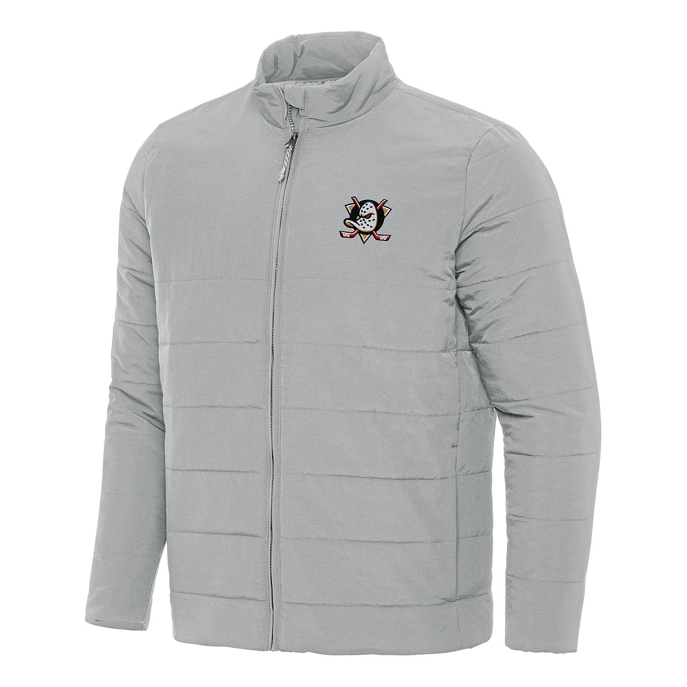 Men's Antigua Gray Anaheim Ducks Swelter Full-Zip Puffer Jacket