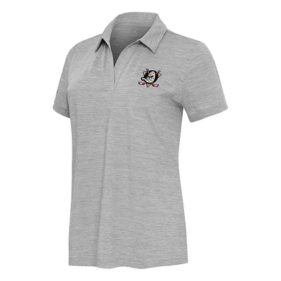 Women's Antigua Heather Gray Anaheim Ducks Layout V-Neck Polo