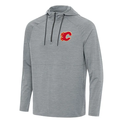 Men's Antigua Heather Gray Calgary Flames Spikes Quarter-Zip Hoodie