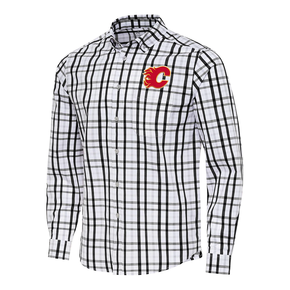 Men's Antigua /Gray Calgary Flames Tending 2 Button-Down Long Sleeve Shirt