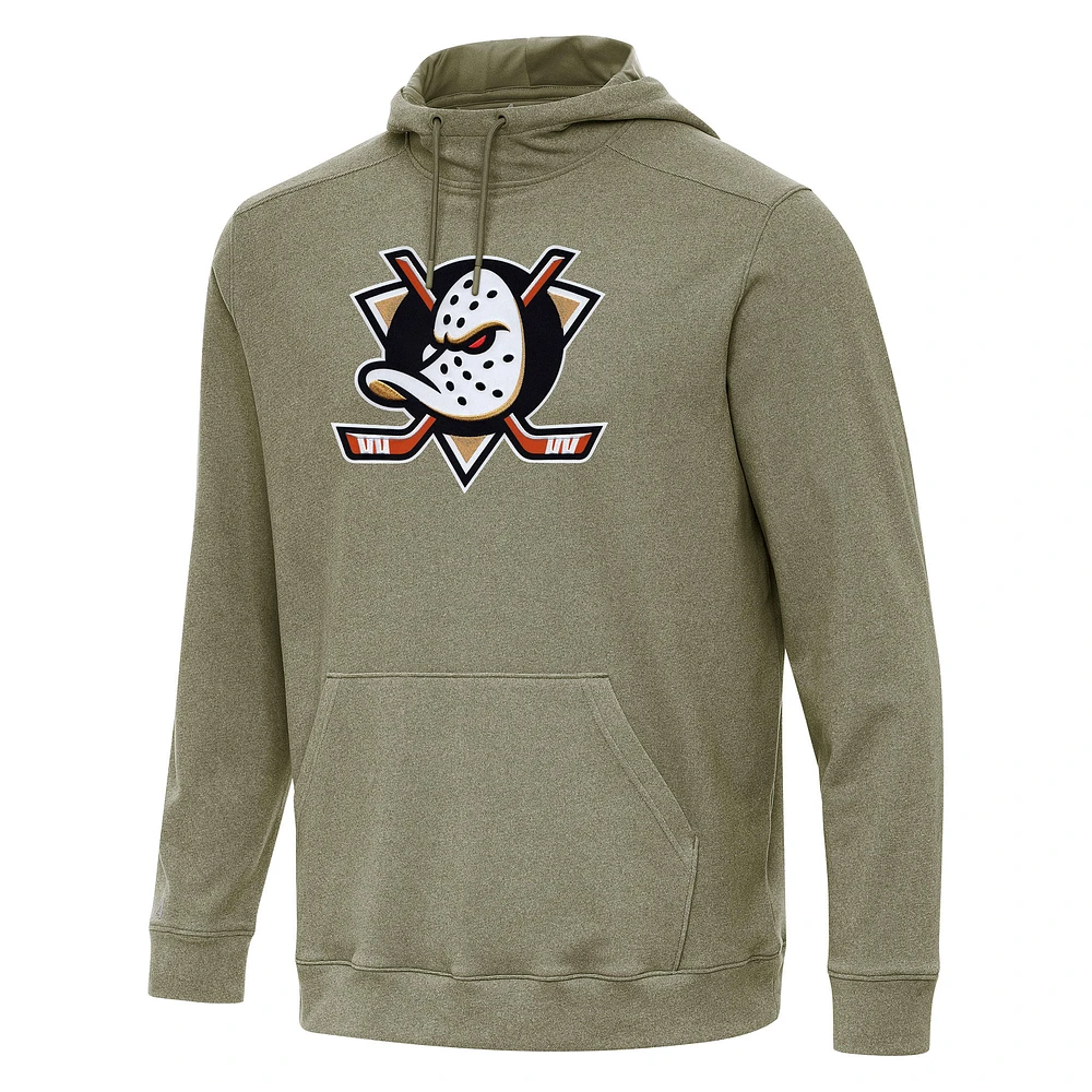 Men's Antigua Olive Anaheim Ducks Cloud Pullover Hoodie