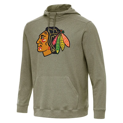 Men's Antigua Olive Chicago Blackhawks Cloud Pullover Hoodie