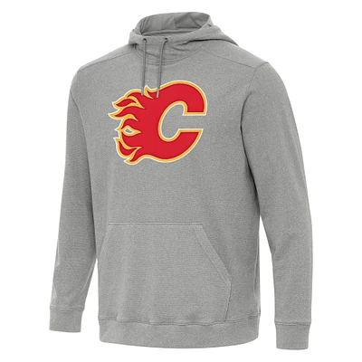 Men's Antigua Heather Gray Calgary Flames Cloud Pullover Hoodie