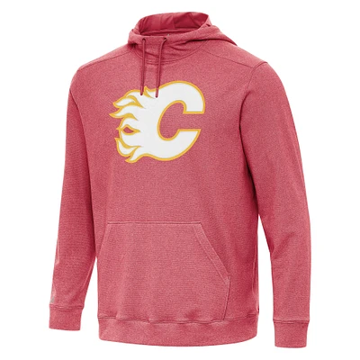 Men's Antigua Heather Red Calgary Flames Cloud Pullover Hoodie