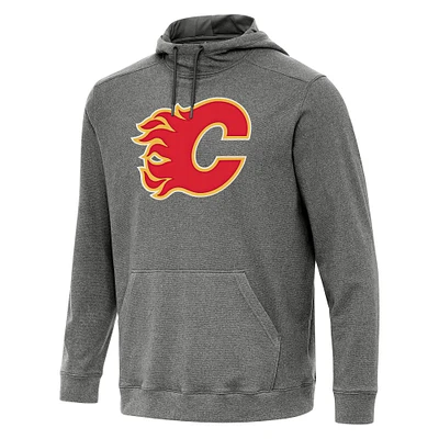 Men's Antigua Heather Black Calgary Flames Cloud Pullover Hoodie