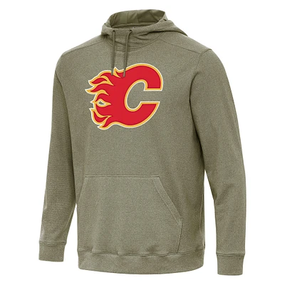 Men's Antigua Olive Calgary Flames Cloud Pullover Hoodie