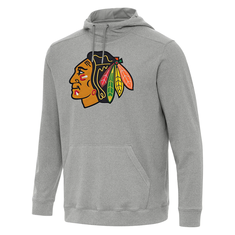 Men's Antigua Heather Gray Chicago Blackhawks Cloud Pullover Hoodie