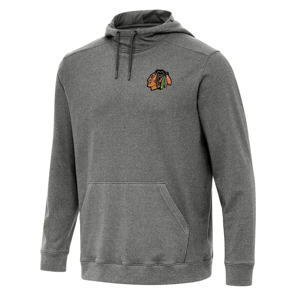 Men's Antigua Heather Black Chicago Blackhawks Cloud Pullover Hoodie