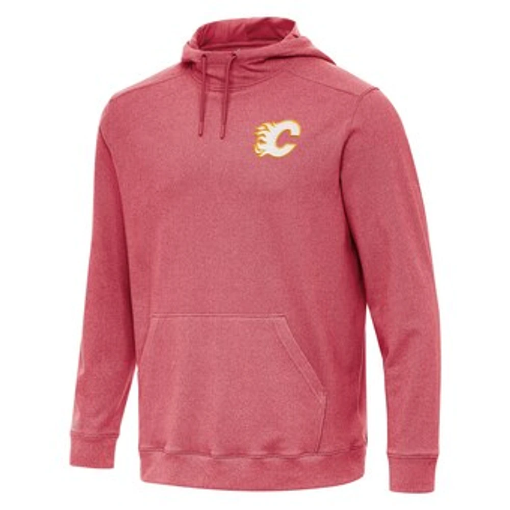 Men's Antigua Heather Red Calgary Flames Cloud Pullover Hoodie
