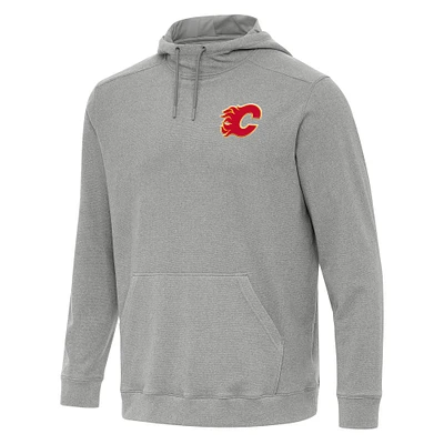 Men's Antigua Heather Gray Calgary Flames Cloud Pullover Hoodie