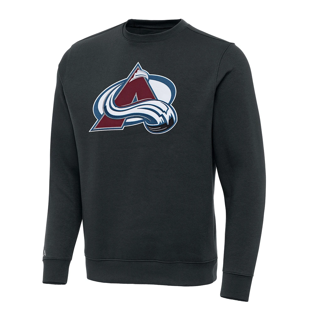 Men's Antigua Charcoal Colorado Avalanche Victory Crewneck Pullover Sweatshirt