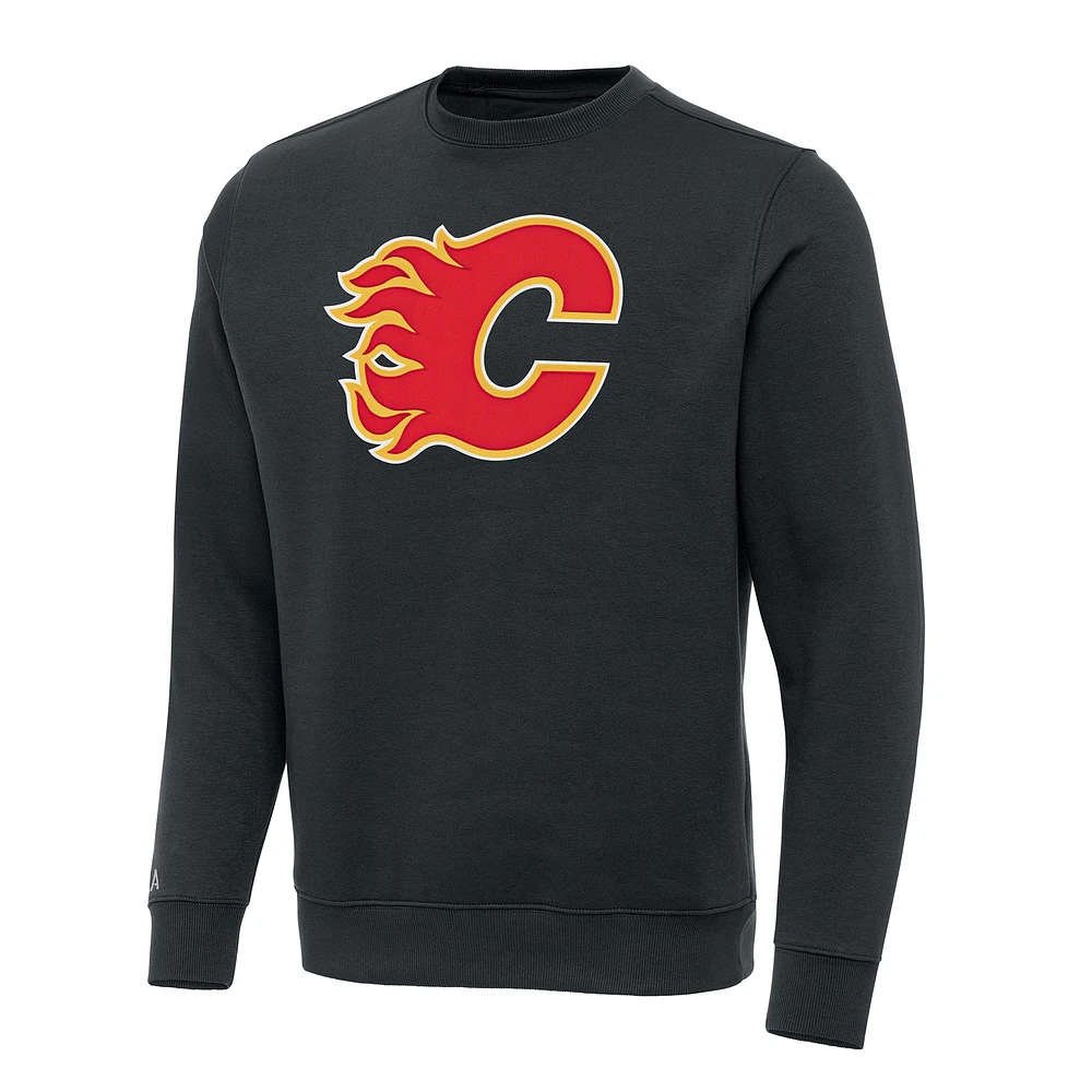 Men's Antigua Charcoal Calgary Flames Victory Crewneck Pullover Sweatshirt