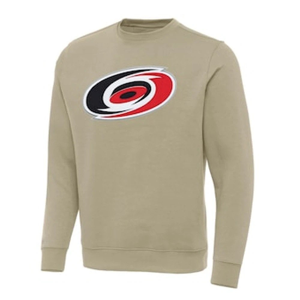 Men's Antigua Khaki Carolina Hurricanes Victory Crewneck Pullover Sweatshirt