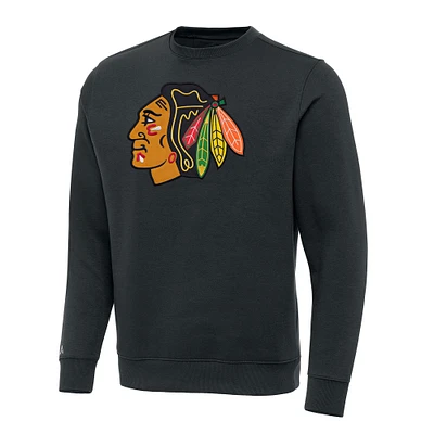 Men's Antigua Charcoal Chicago Blackhawks Victory Crewneck Pullover Sweatshirt