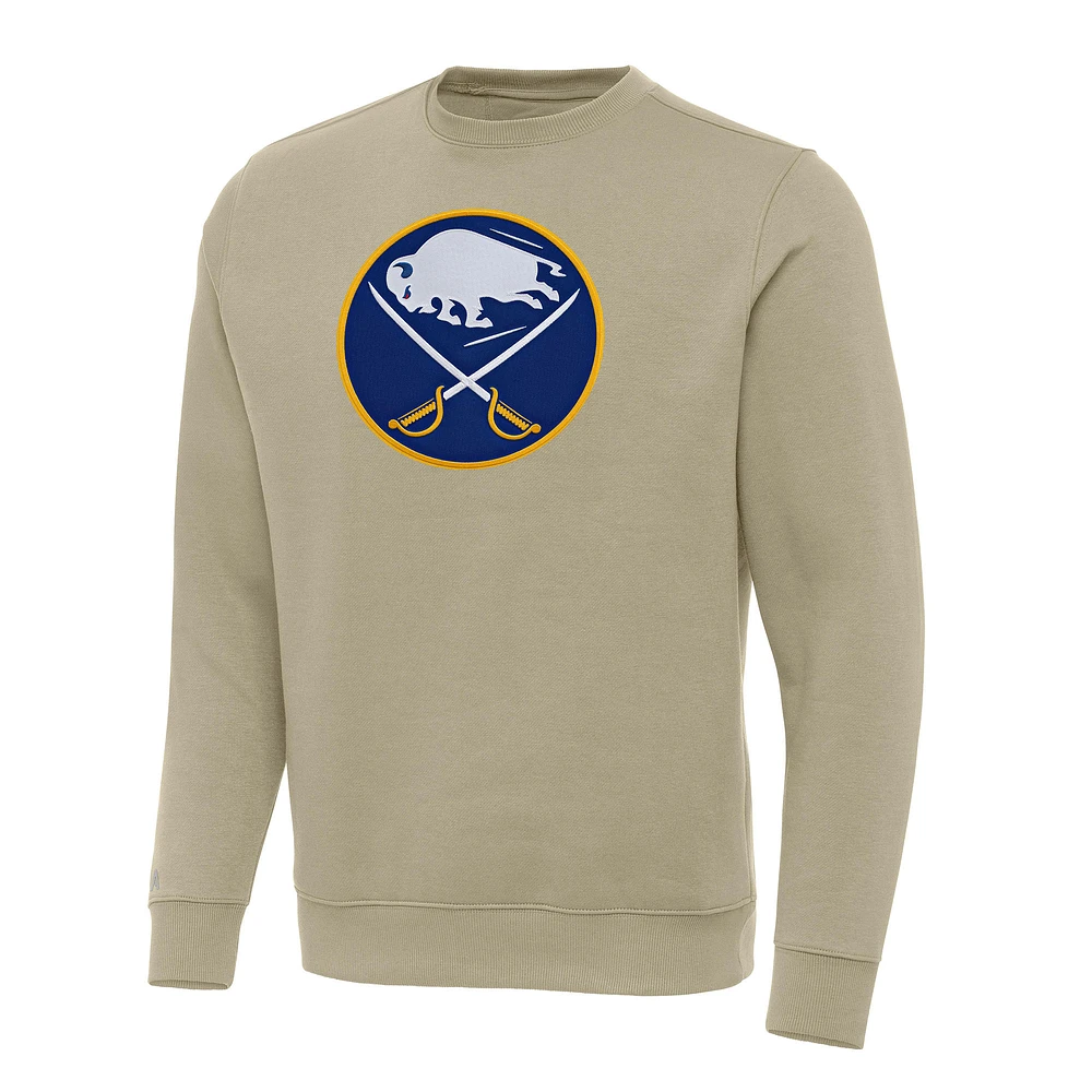 Men's Antigua Khaki Buffalo Sabres Victory Crewneck Pullover Sweatshirt