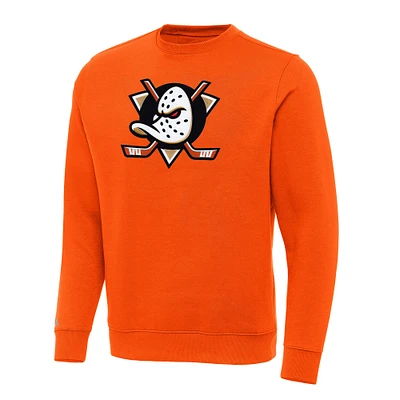 Men's Antigua Orange Anaheim Ducks Victory Crewneck Pullover Sweatshirt