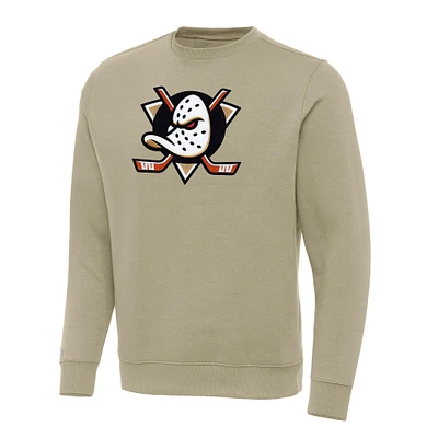 Men's Antigua Khaki Anaheim Ducks Victory Crewneck Pullover Sweatshirt