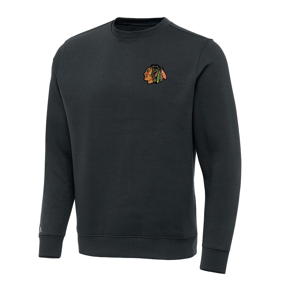 Men's Antigua Charcoal Chicago Blackhawks Victory Crewneck Pullover Sweatshirt