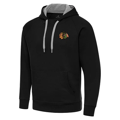 Men's Antigua Black Chicago Blackhawks Big & Tall Victory Pullover Hoodie
