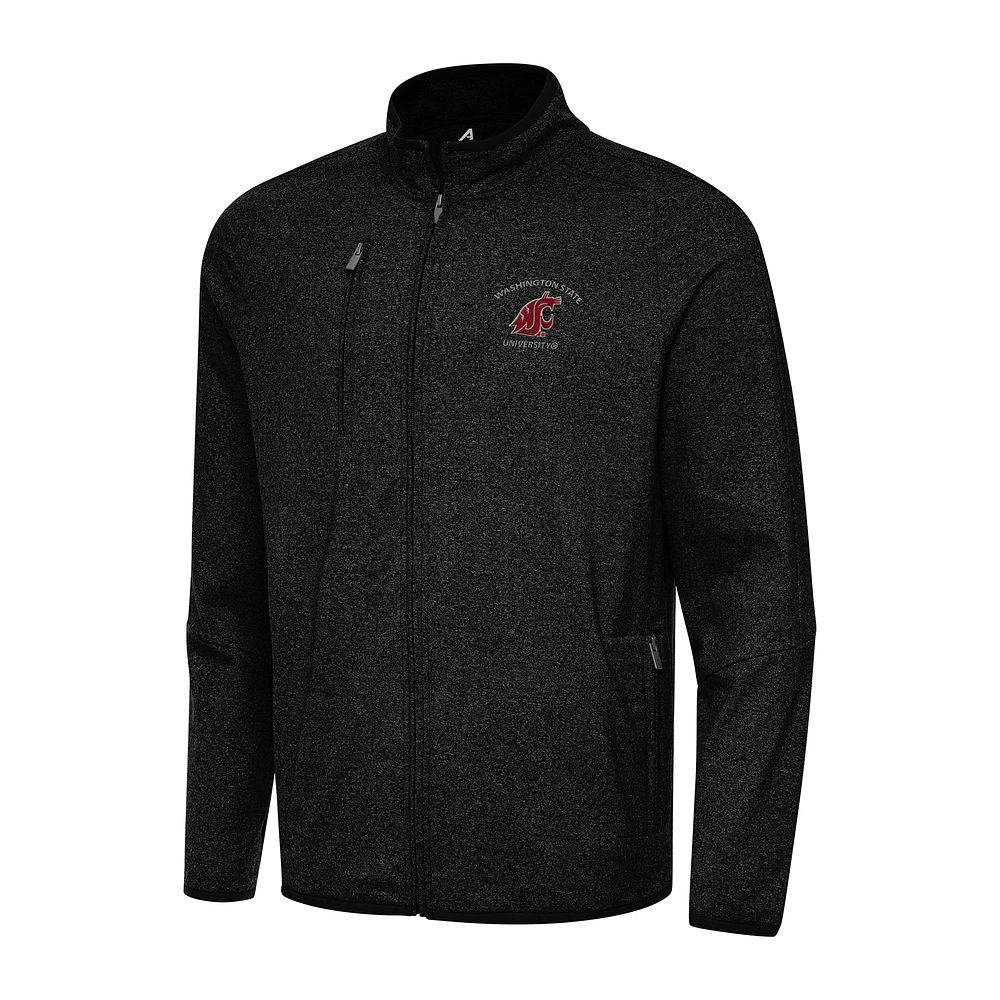 Men's Antigua Heather Black Washington State Cougars Hold-Up Full-Zip Tri-Blend Jacket