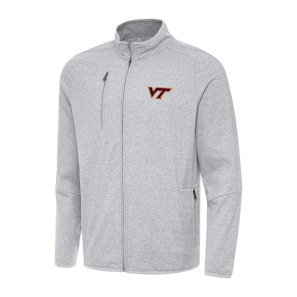 Men's Antigua Heather Gray Virginia Tech Hokies Hold-Up Full-Zip Tri-Blend Jacket