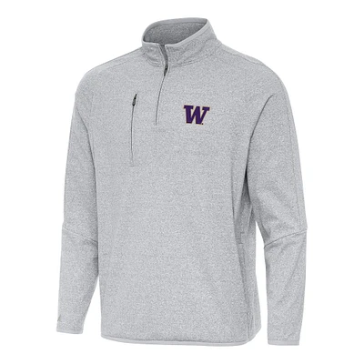 Men's Antigua Heather Washington Huskies Certain Tri-Blend Quarter-Zip Sweatshirt