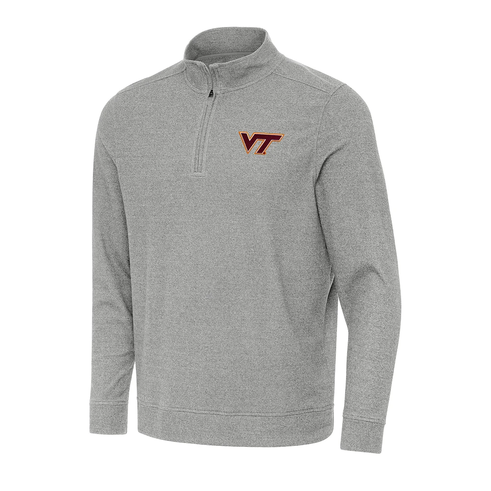Men's Antigua Heather Virginia Tech Hokies Subtle Quarter-Zip Sweatshirt