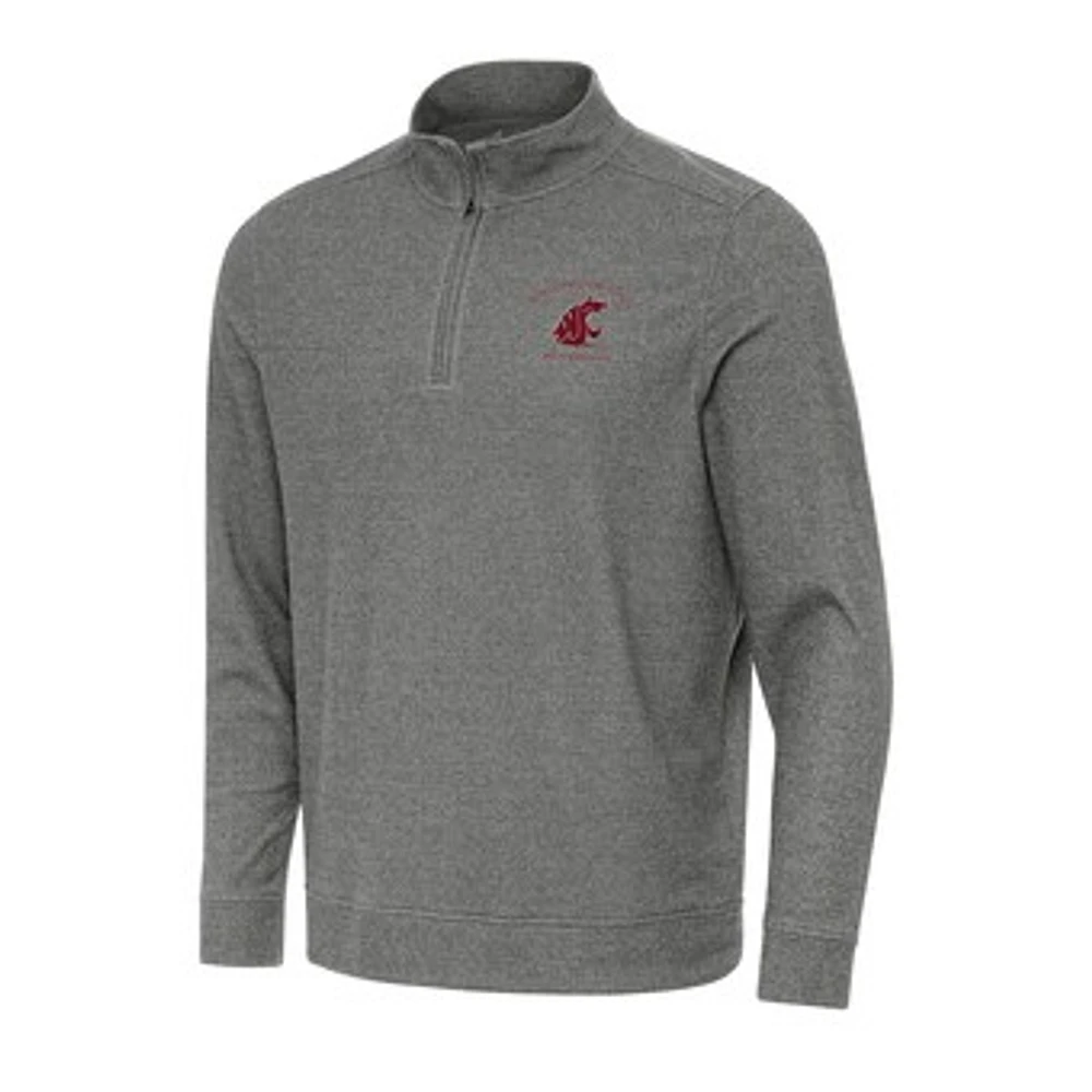 Men's Antigua Heather Charcoal Washington State Cougars Subtle Quarter-Zip Sweatshirt