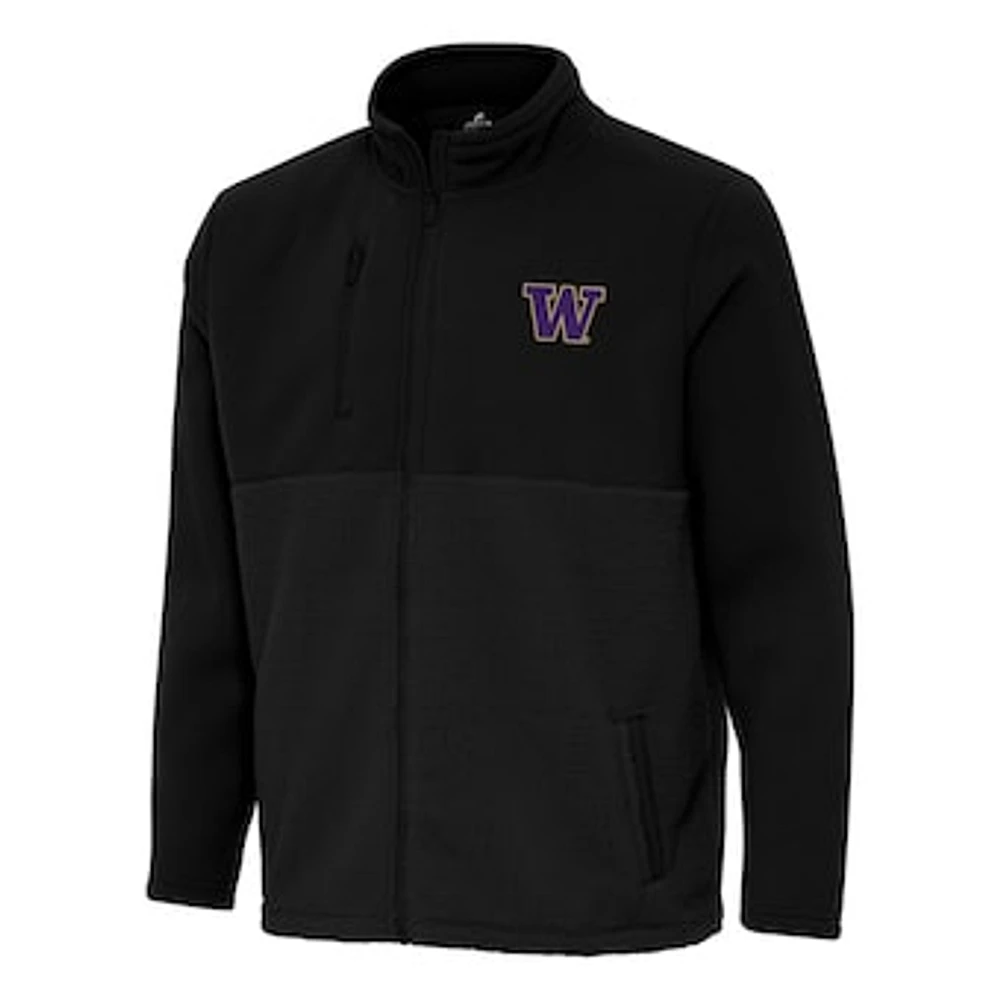 Men's Antigua Black Washington Huskies Daily Fused Full-Zip Jacket