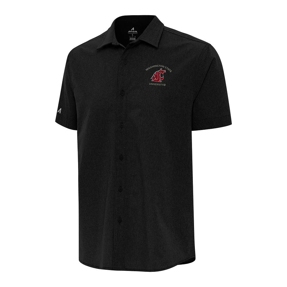Men's Antigua Black Washington State Cougars Activate Woven Short Sleeve Button-Up Shirt