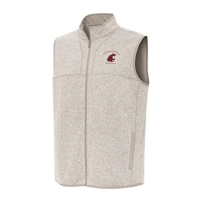 Men's Antigua Oatmeal Washington State Cougars Fortune Full-Zip Vest