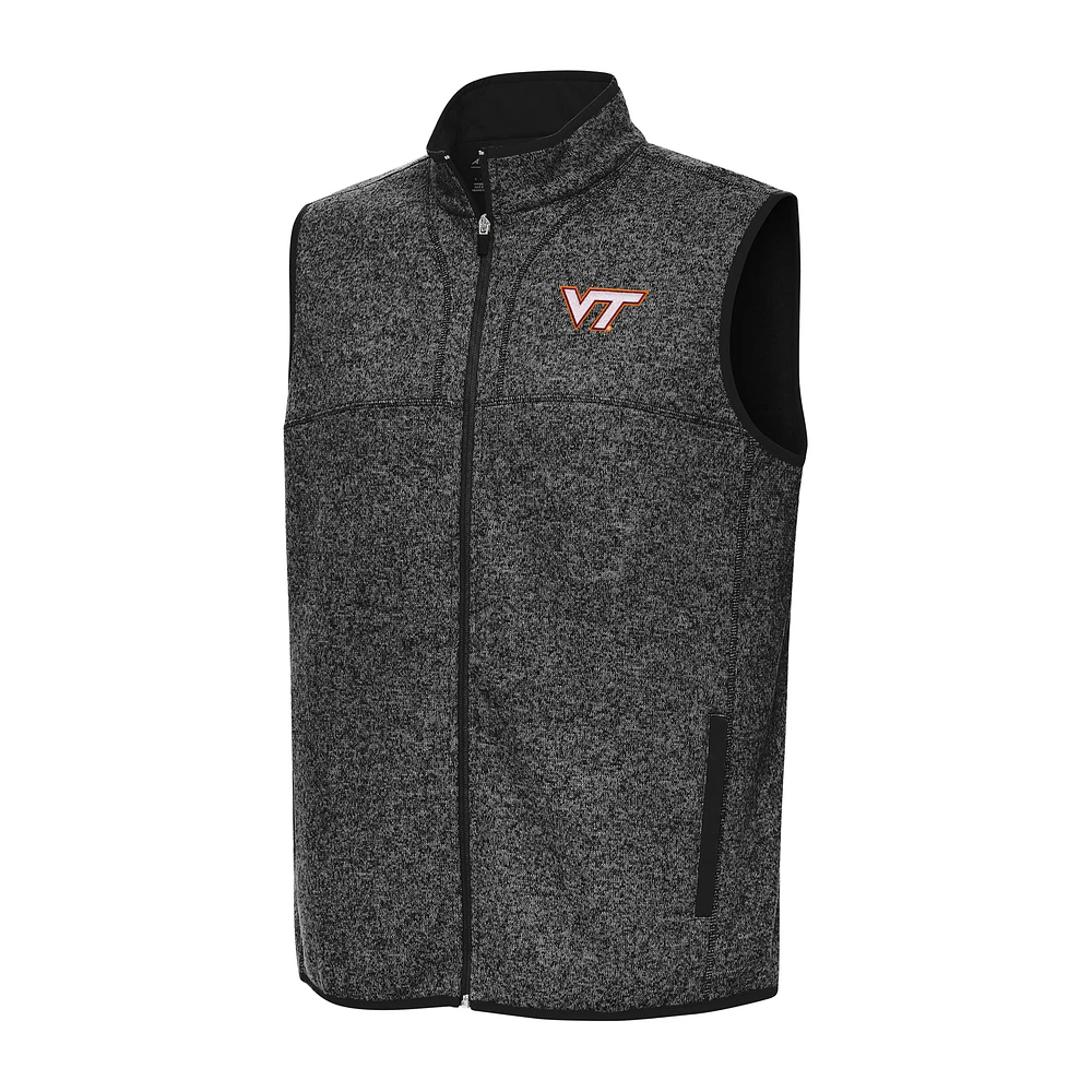 Men's Antigua Heather Charcoal Virginia Tech Hokies Fortune Full-Zip Vest