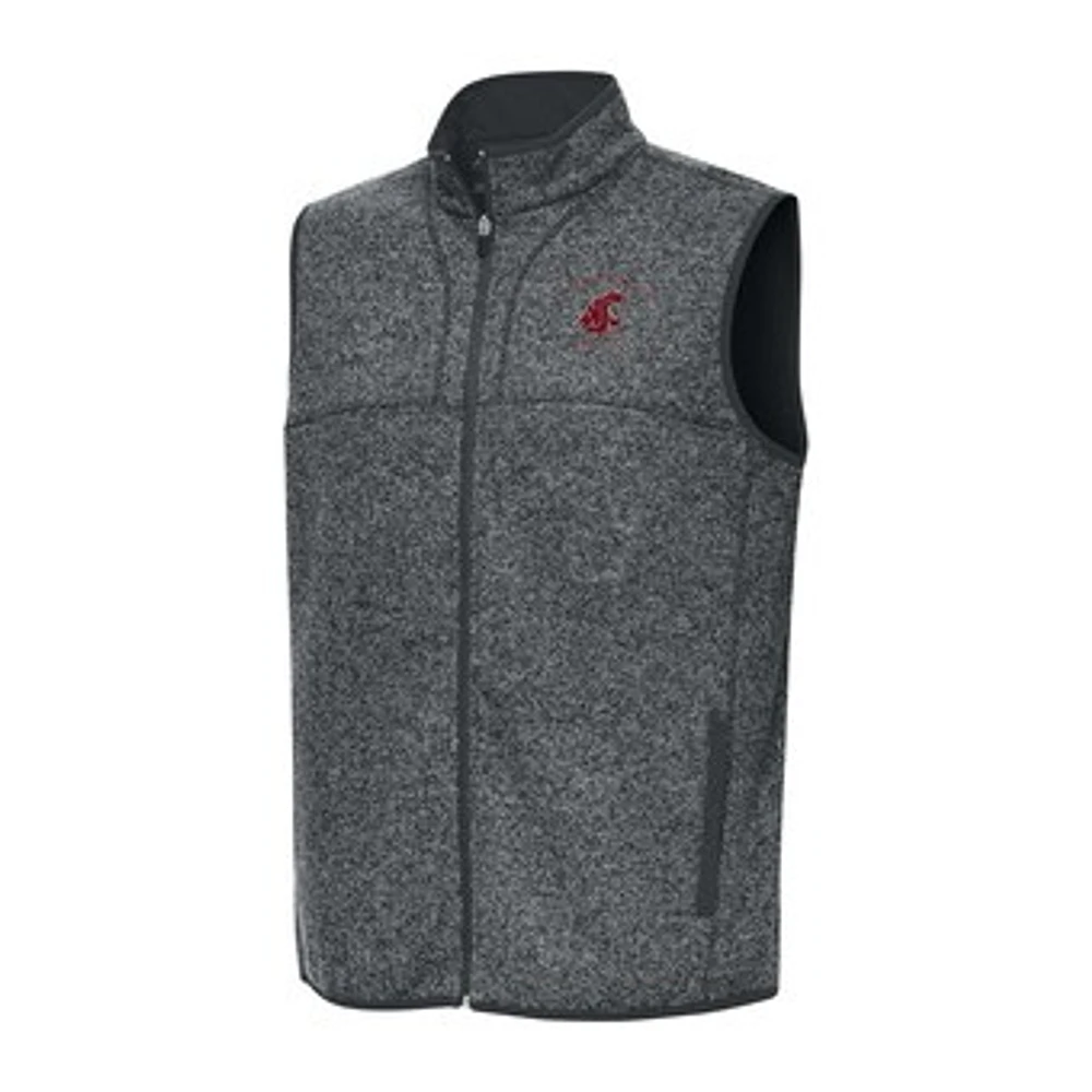 Men's Antigua Heather Charcoal Washington State Cougars Fortune Full-Zip Vest