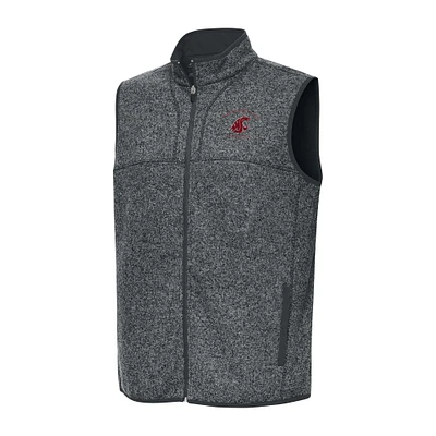 Men's Antigua Heather Charcoal Washington State Cougars Fortune Full-Zip Vest