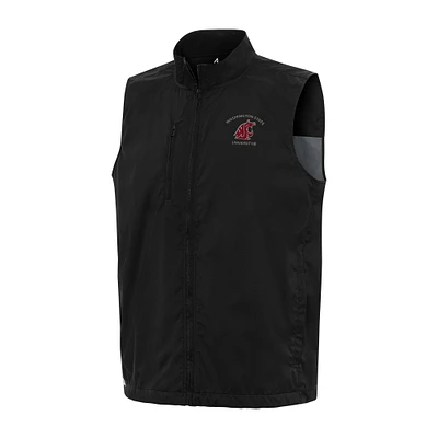 Men's Antigua Black Washington State Cougars Brisk Full-Zip Vest