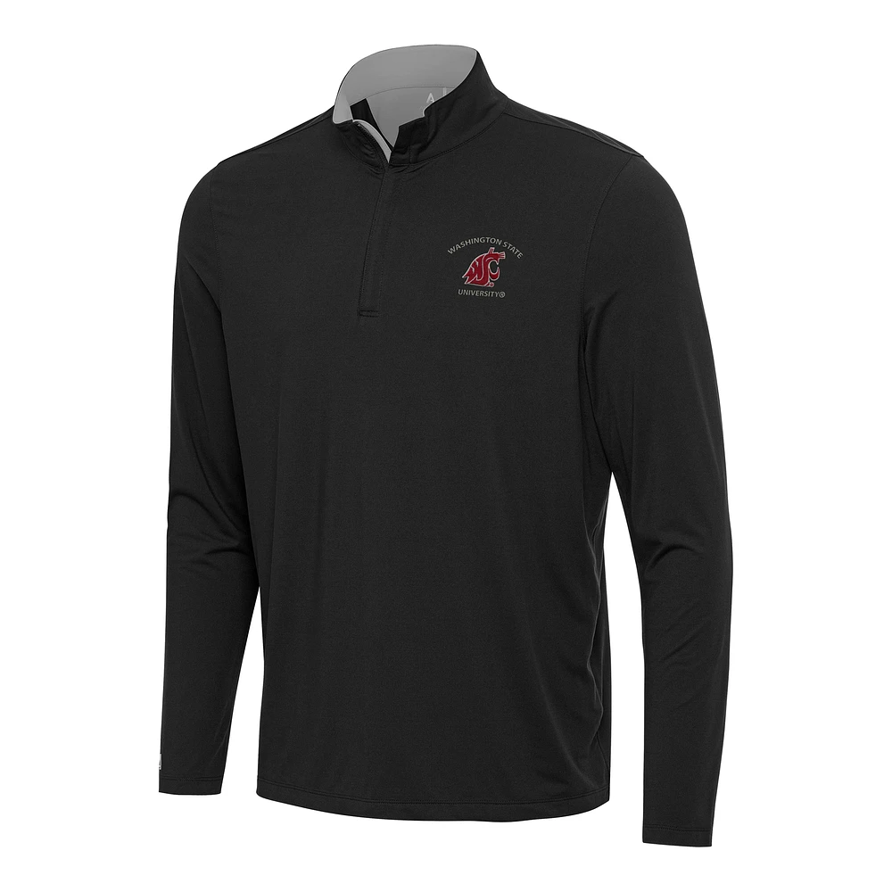 Men's Antigua Black/Gray Washington State Cougars Content Quarter-Zip Pullover Top